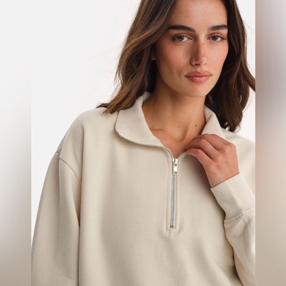 Mate The Label Organic Cotton Fleece Quarter Zip Sweatshirt Cream Pullover Med - Picture 3 of 16